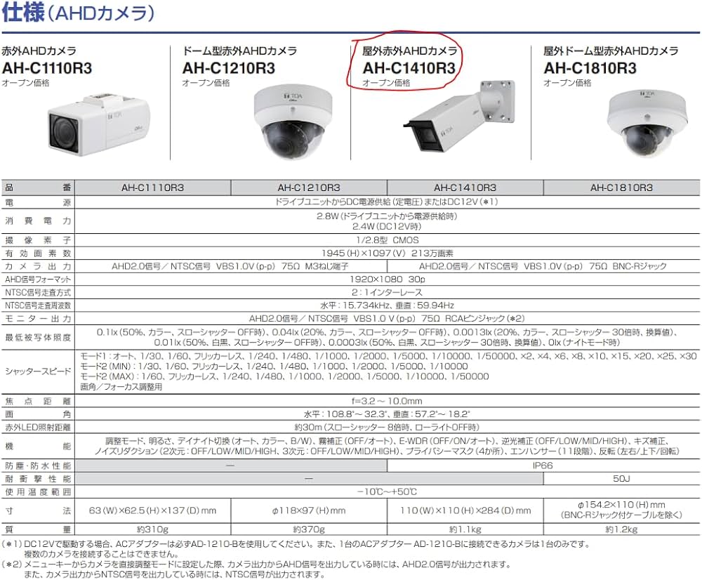 Amazon.co.jp: ティーオーエー(TOA) AH-C1410R3 屋外赤外AHDカメラ