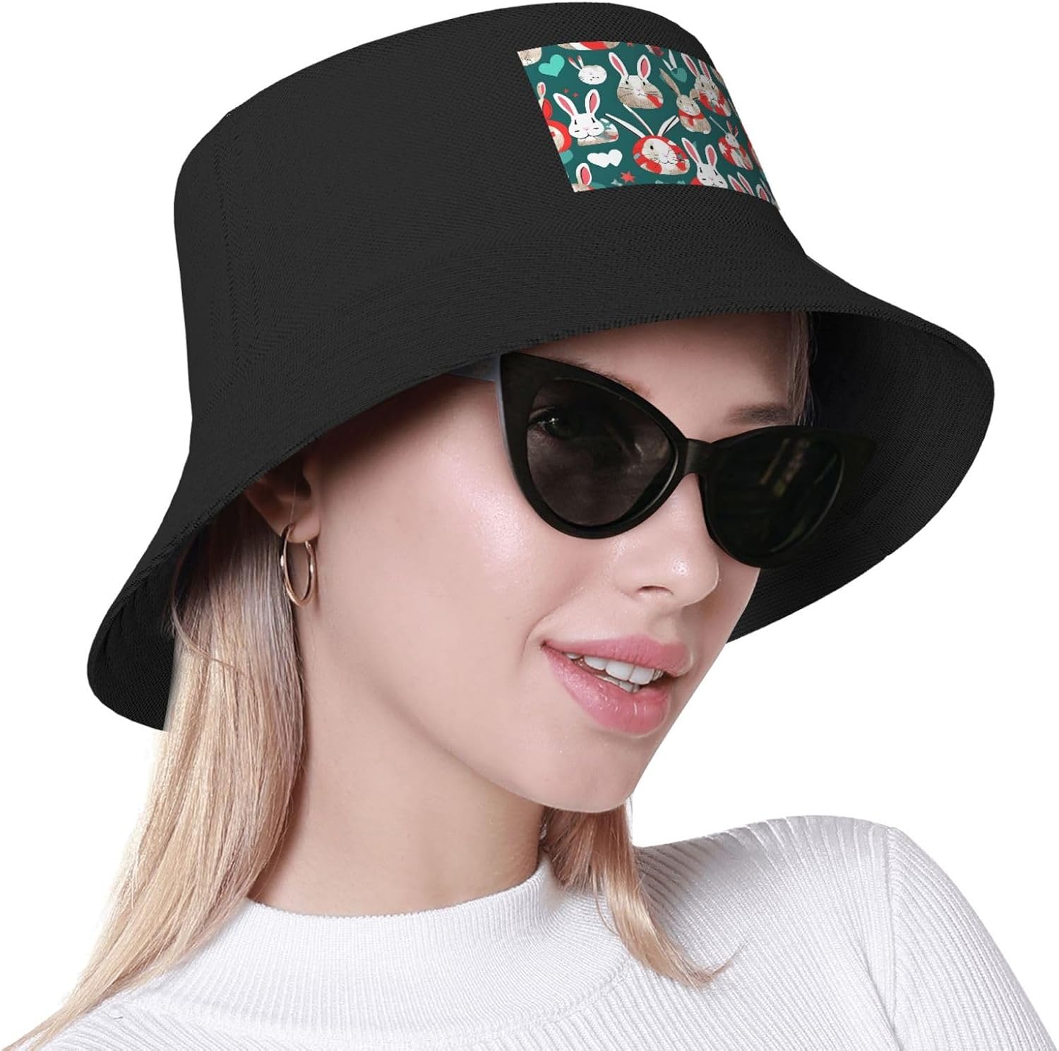 Bunny Rabbits Print Men Women Sun Hats for Wide Brim Uv Protection Fishing Hiking Outdoor Hats Black