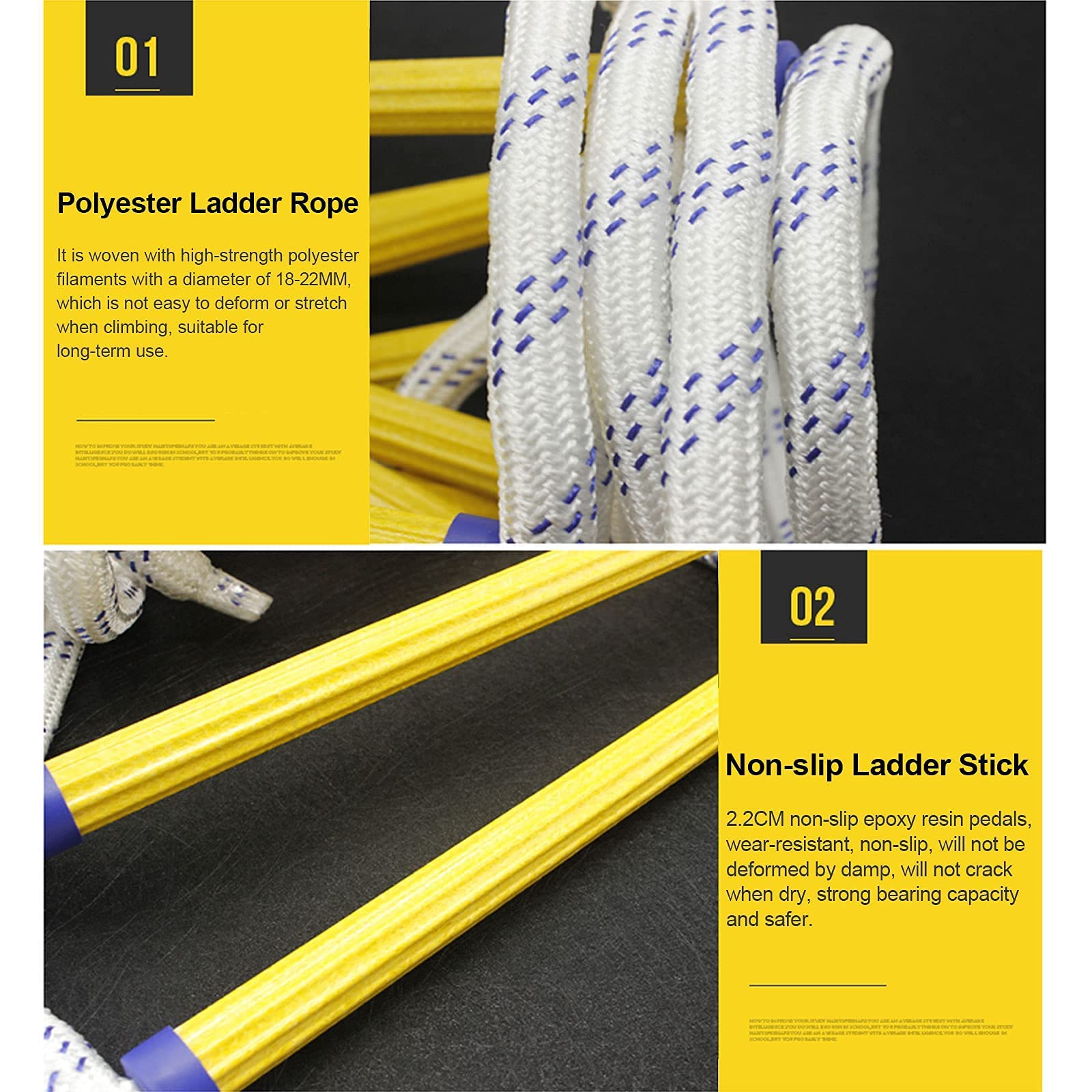 Scala Di Corde Da 15 M Per Emergenza - Con 2 Fibbie, Portata 200 Kg, Per Incendi O Salvataggi - Foto 5