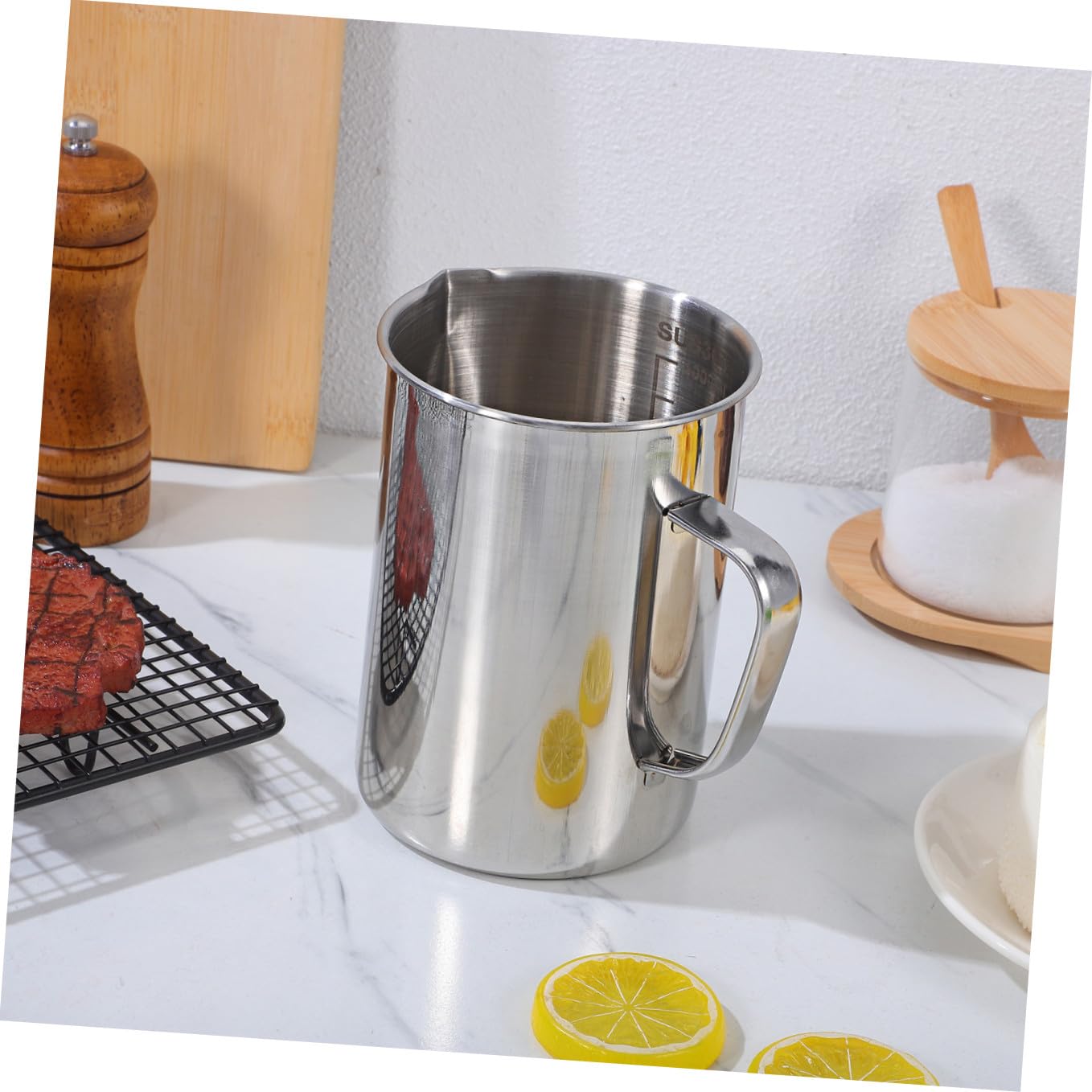 UKCOCO Pichet Doseur en Acier Inoxydable de 1 Litre avec Bécher Gradué pour Laboratoire de Chimie Et Usage Domestique, Couleur Argent.