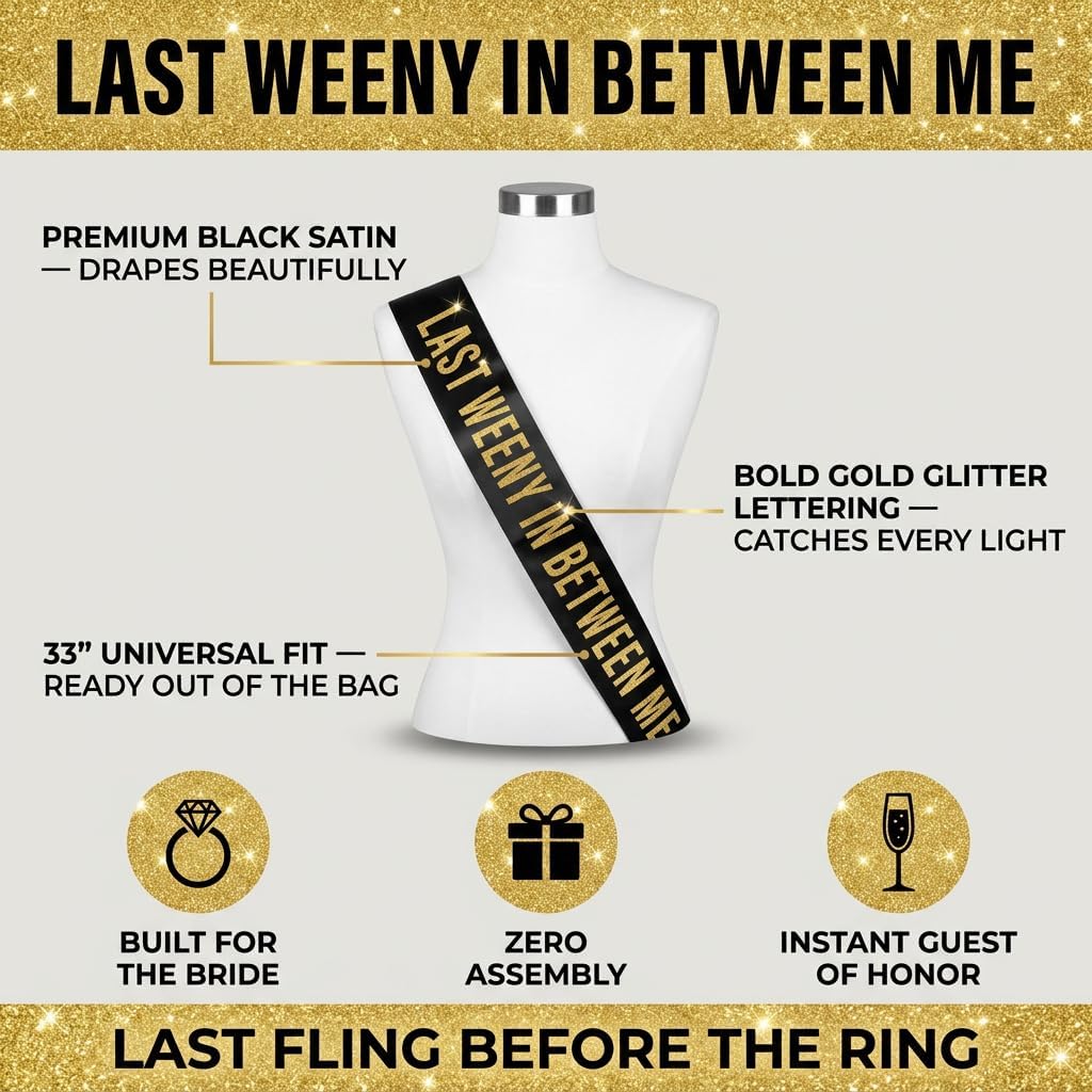 Sterling James Co. Bachelorette Black Satin Sash - Bachelorette Party Sash for Her - Party Decorations, Supplies and Gifts