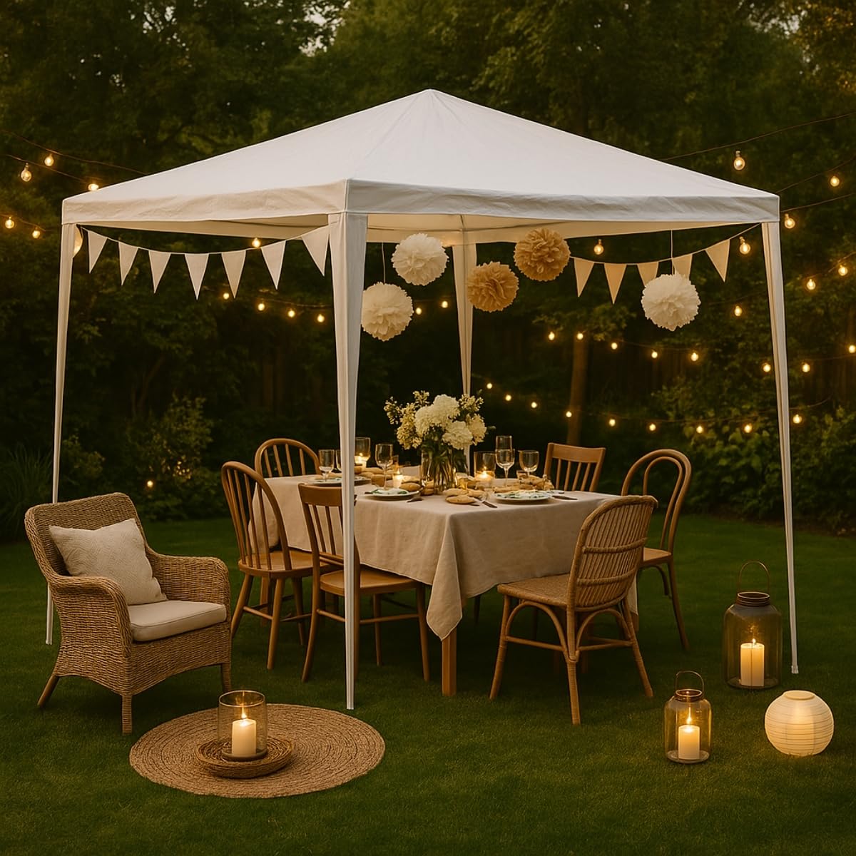 Kinzo Gazebo 3x3 Metri, Gazebo Esterno Resistente, Tendone per Feste Impermeabile, Capannone per Giardino Completo di Picchetti e Corde, Altezza 2.5 M, Bianco