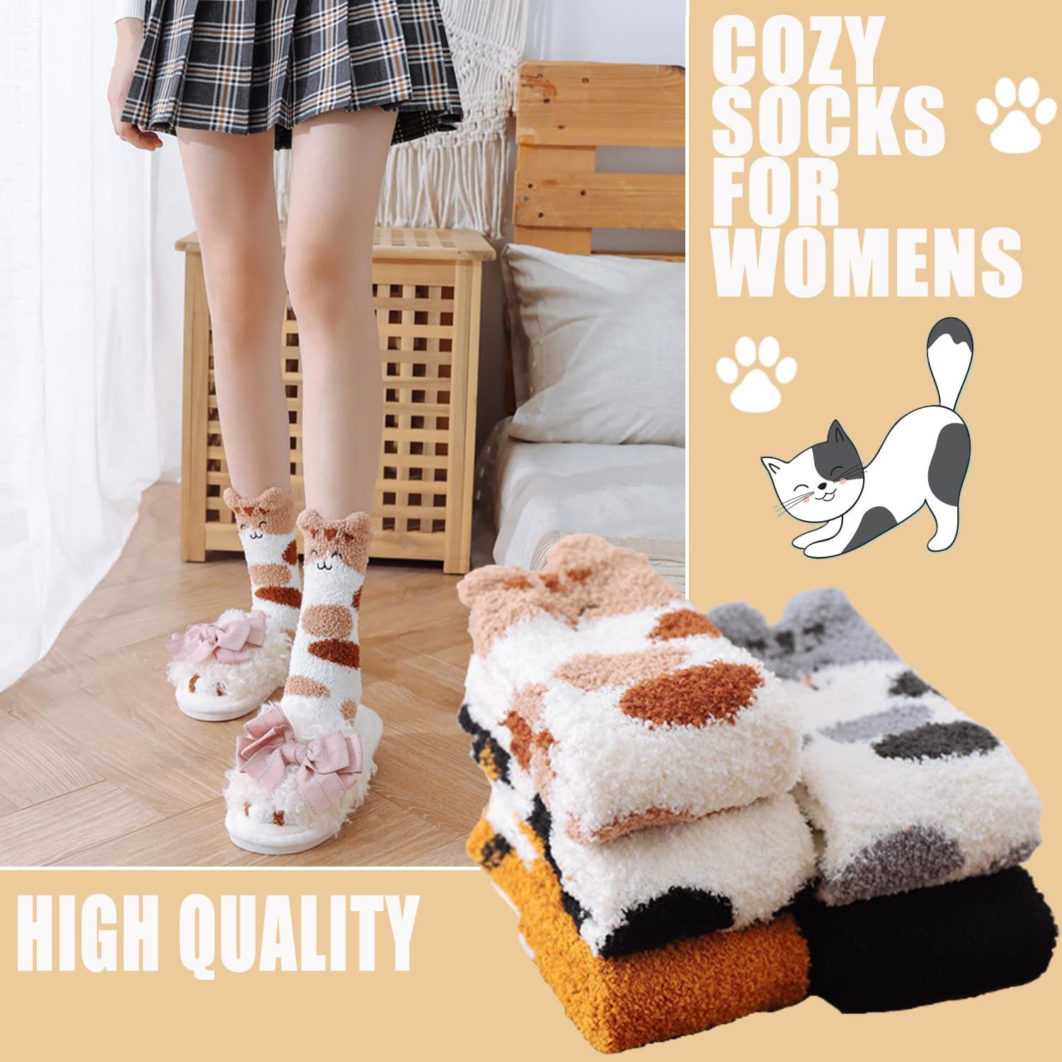 Ginmewrae Fuzzy Socks for Women Cozy Soft Fluffy Slipper Socks Home Sleeping Warm Socks Stocking Stuffer Gift for Women - Image 5