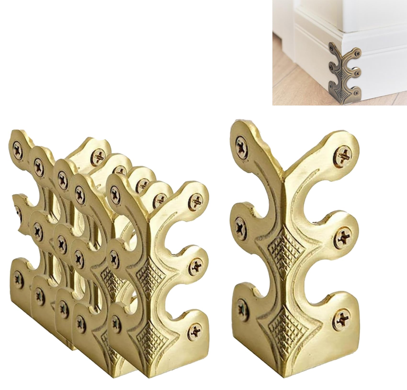 Fangatu Gold Solid Brass Skirting Board Corner Protectors, 2026 Upgrade Baseboard Corner Protectors (,6Pcs)