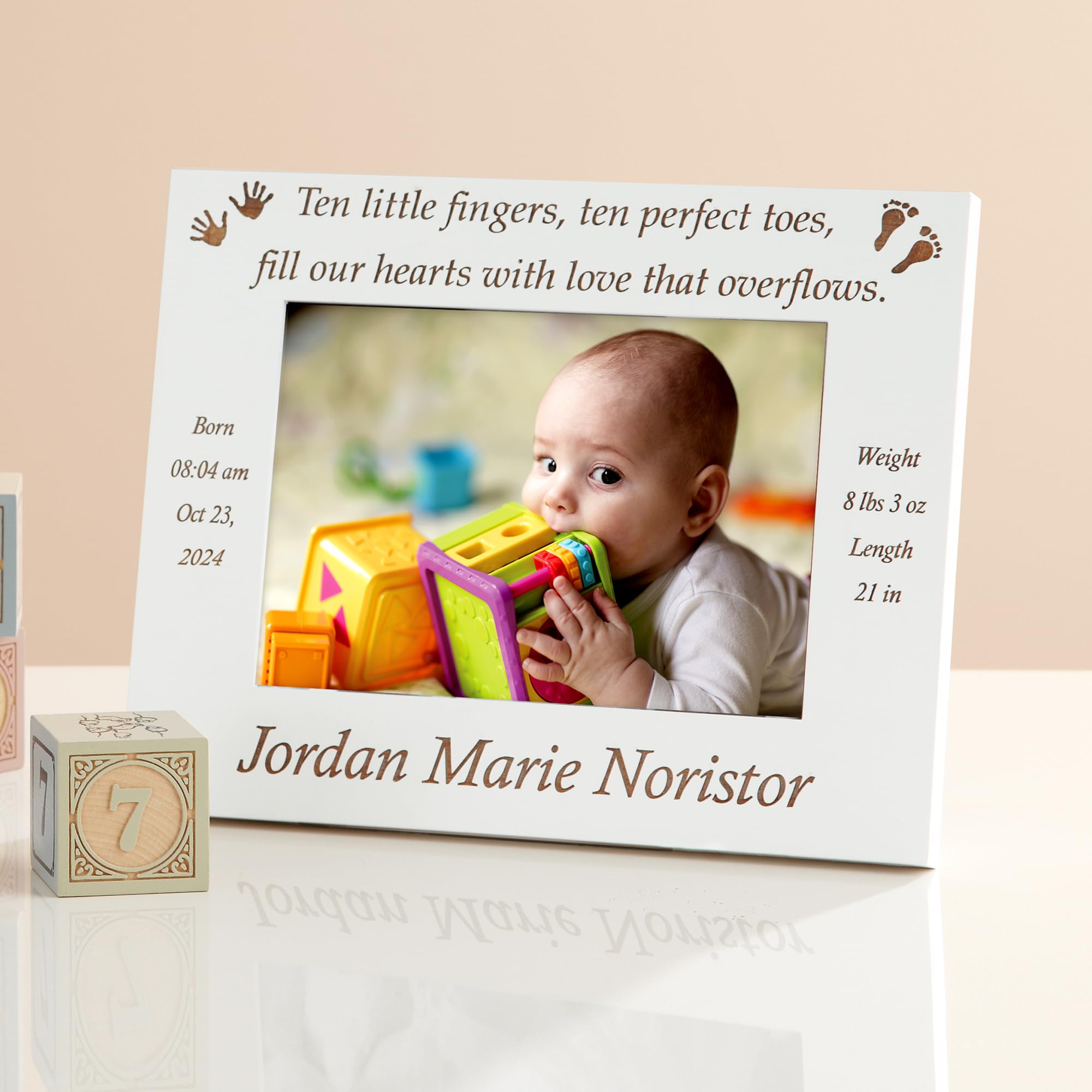 Let's Make Memories Personalized Baby Frame - Ten Fingers & Ten Toes - For New Parents - Newborn Gift - 5x7 Photo - Customize with Birth Details