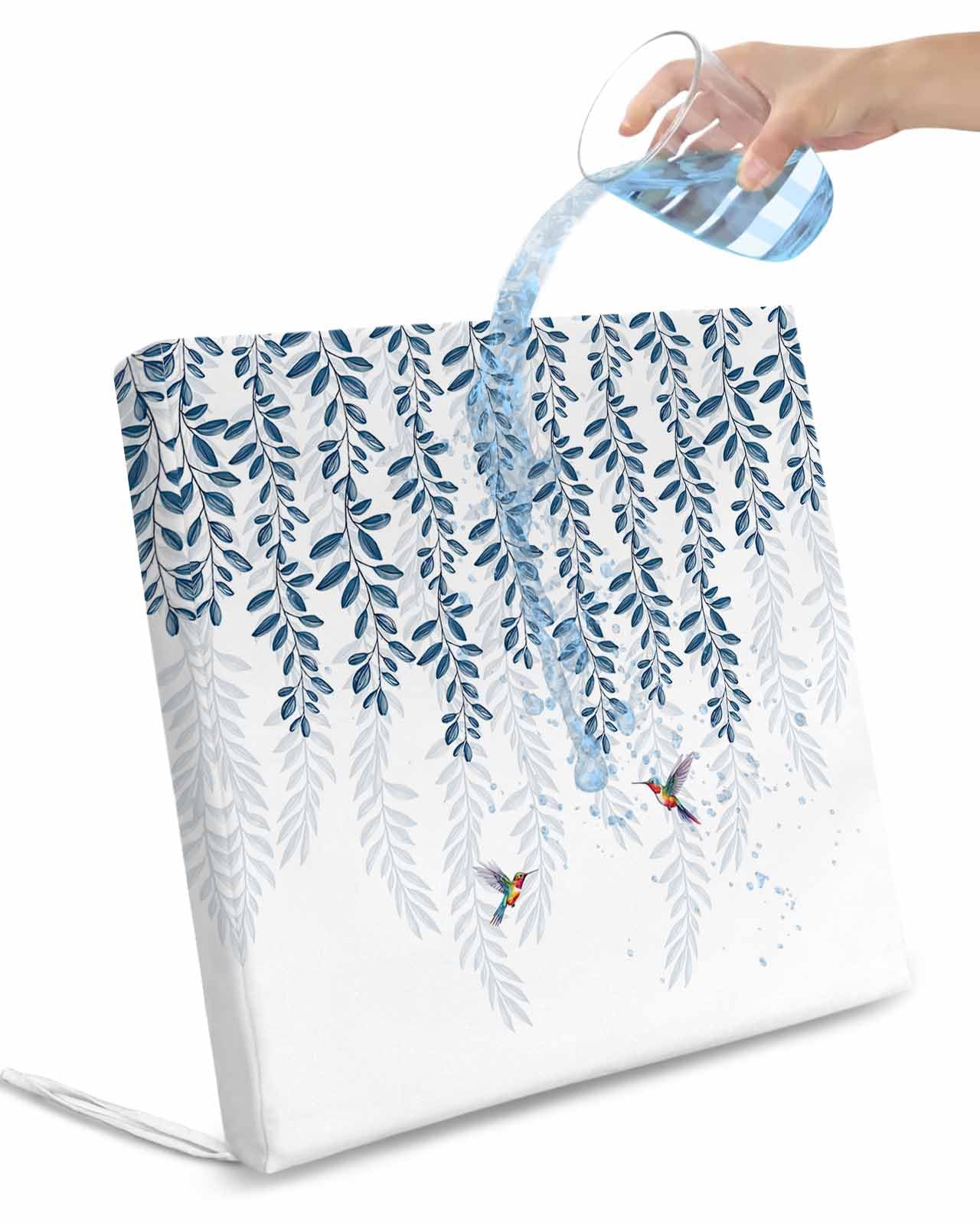 Edwiinsa Geometric Leaves Indoor/Outdoor Seat Cushions Cover,Waterproof Patio Chaise Lounge Cushion Cover for Beach Pool Side Chair Cushions 22x22x2 Pieces Spring Botanical Birds Modern White