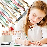 Vista 4 de Qilery 24 Cute Pens Pretty Ballpoint Pens Marble Pattern Pens Metal Smooth Writing Retractable Pen Black Ink Journaling Pens Christmas Gifts for
