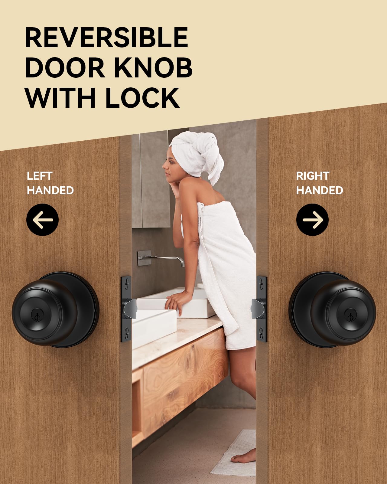Matte Black Door Knobs with Key - 3 Pack -5