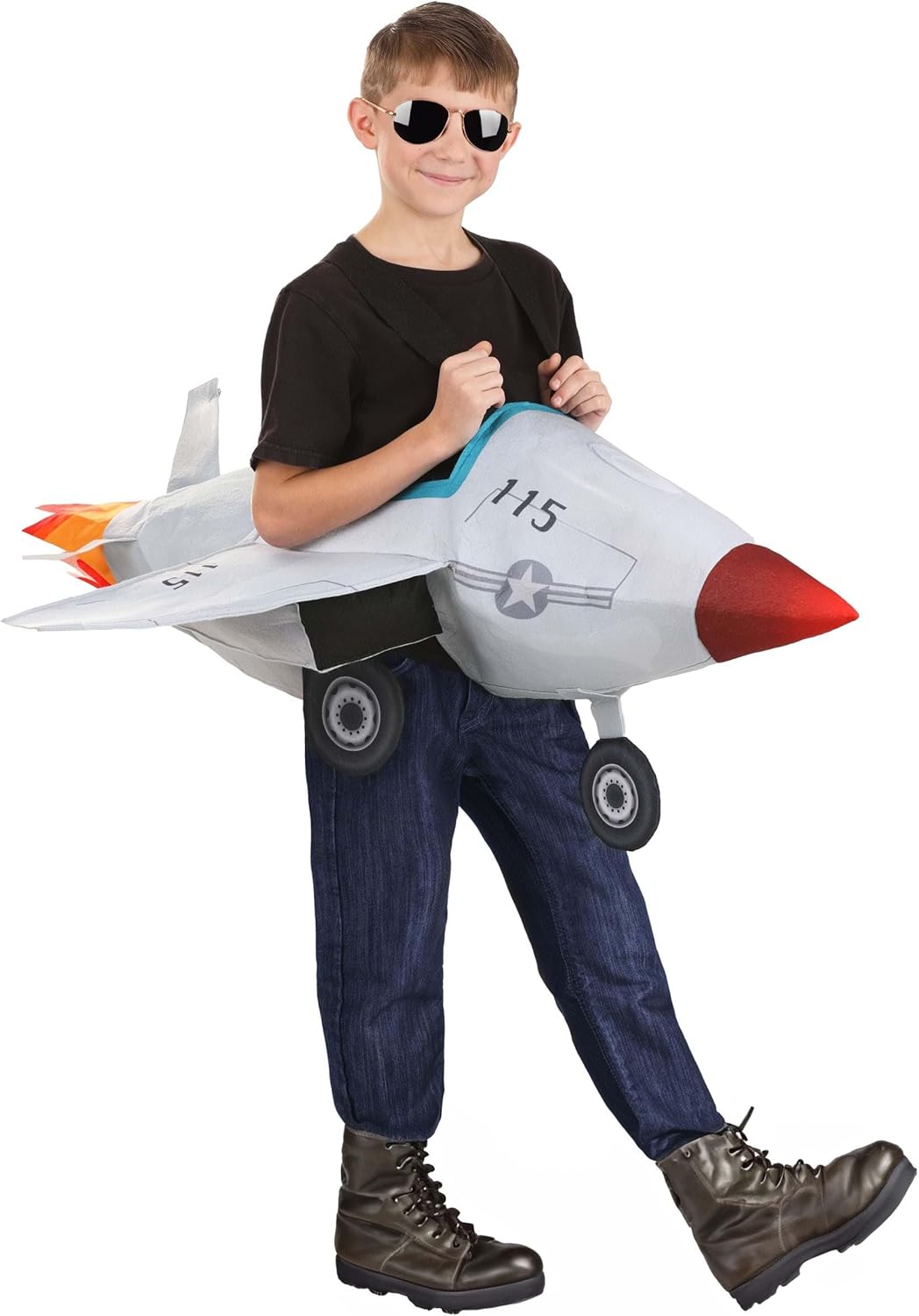 Kid's Ride-In Fighter Jet Costume | Pilot Airplane Tunic with Adjustable Straps