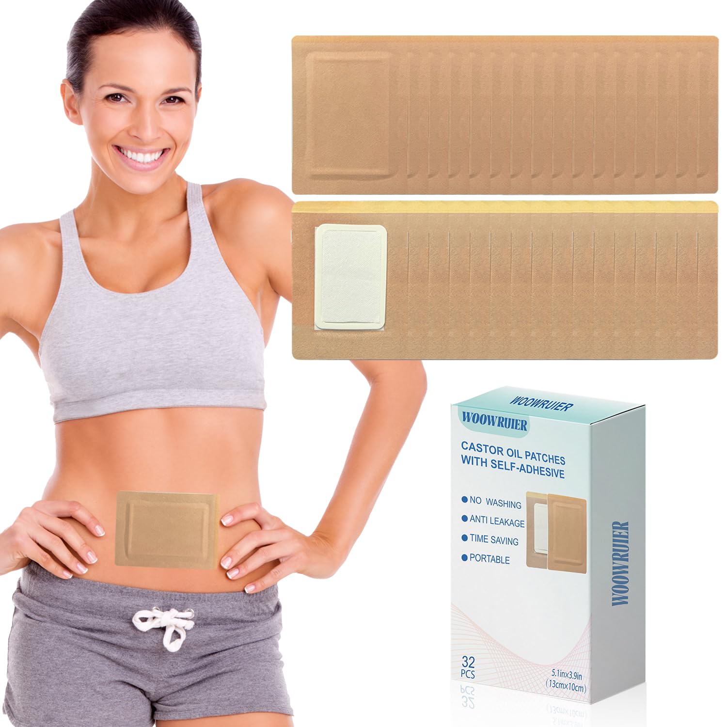 32 Pcs Castor Oil Patches, Disposable Castor Oil Pack Wrap