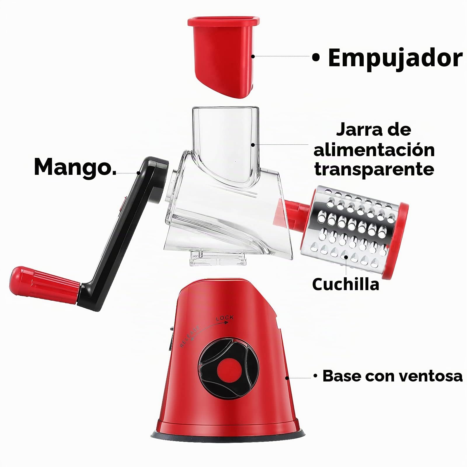 GDL Rallador de Queso, 3 Cuchillas Cortador de Verdura, Rallador Cocina | Versatilidad, Acero Inoxidable 430, Corte Rápido, Fácil Limpieza, Fuerte Ventosa, Seguridad de uso, Sin BPA, Mango Ergonómico