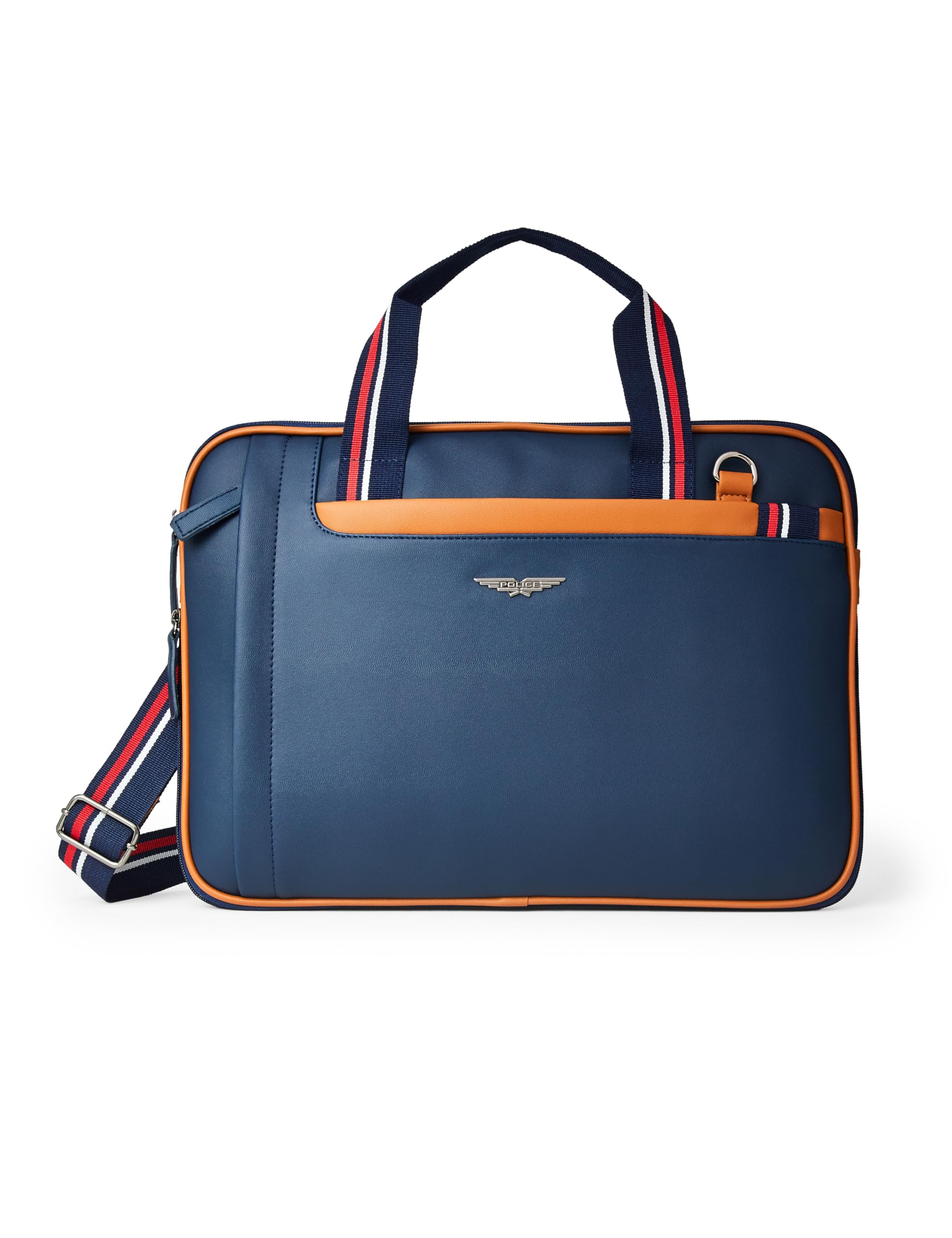 POLICE Men's Fobi 14" Laptop Briefcase For Official & Casual Use, Laptop Messanger bag - Navy/Tan
