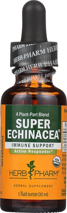 Herb Pharm Super Echinacea Liquid Extract: USDA Organic Immune Support for Year-Round | Fast-Absorbing Echinacea Tincture, 4 Plant-Part Blend: Root, Leaf, Flower & Seed | Up to ~3 Week Supply, 1 oz*