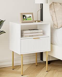 Amazon.com: Aienvey Night Stand, Modern Nightstand with Drawers, Bedside Table, Gold Small Side Table for Bedroom, Living Room End Table (White Stripe, 1 Drawer) : Home & Kitchen