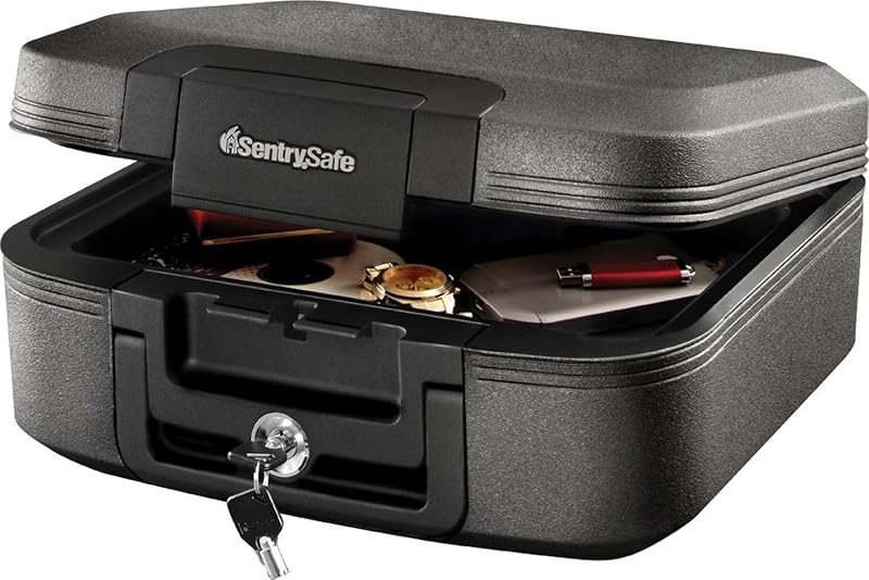 Charcoal Gray Fireproof and Waterproof Safe Box with Key Lock, Portable Chest for Money, Passport, 0.28 Cubic Feet, 6.6 x 15.4 x 14.3 Inches, CHW20221 | Fire and Water Resistant Protection, Key Lock Security, Portable Chest Safe Protects Valuables, UL Classified ETL Verified