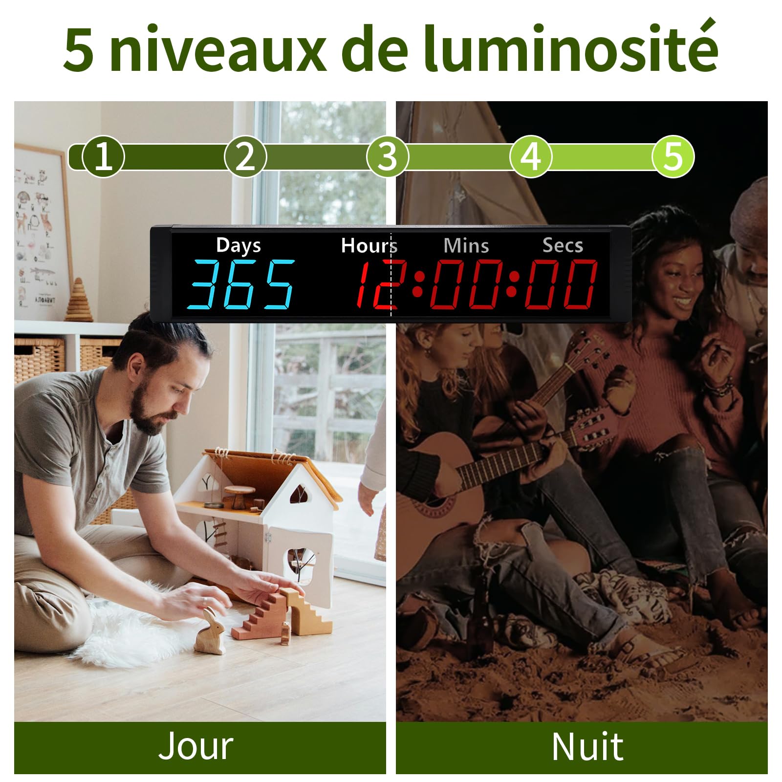 LUCKY TIME Minuteur Compte à rebours 999 Jours, Retraite 7 Couleurs