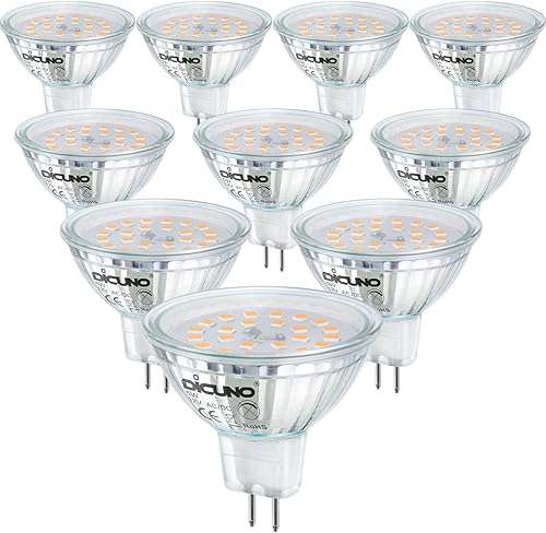 Miniatura 9 de DiCUNO Bombilla LED GU5.3, bombilla no regulable MR16 de 12 V, luz blanca diurna 6000 K, 500 lm, bombilla de 5 W, bombilla halógena de 50 W de