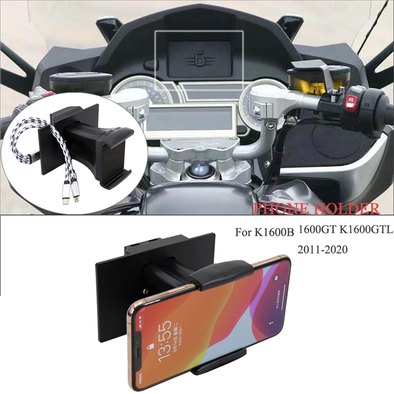 Motocykl GPS uchwyt do nawigacji telefonu uchwyt ładowarki USB stojak do montażu, dla, K1600GTL K1600GT K1600B K 1600 B GT GTL 2011-202 Uchwyt na telefon motocyklowy