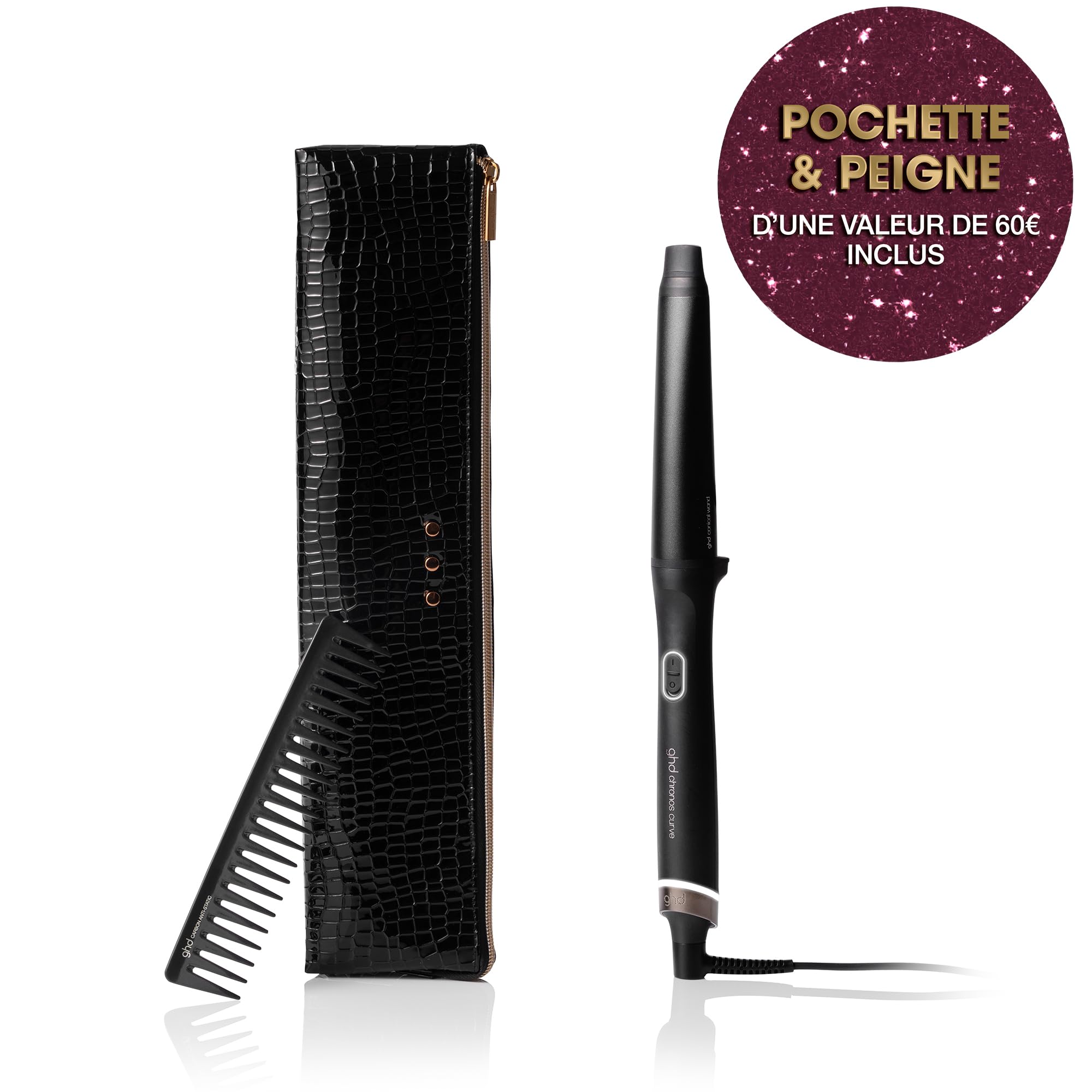 ghd - Coffret ghd Chronos Conical Wand - Boucleur cheveux (Noir) - Peigne et pochette inclus - Boucles naturelles, wavy facile - Coiffure 3x plus rapide, sans dommage - Toutes longueurs de Cheveux