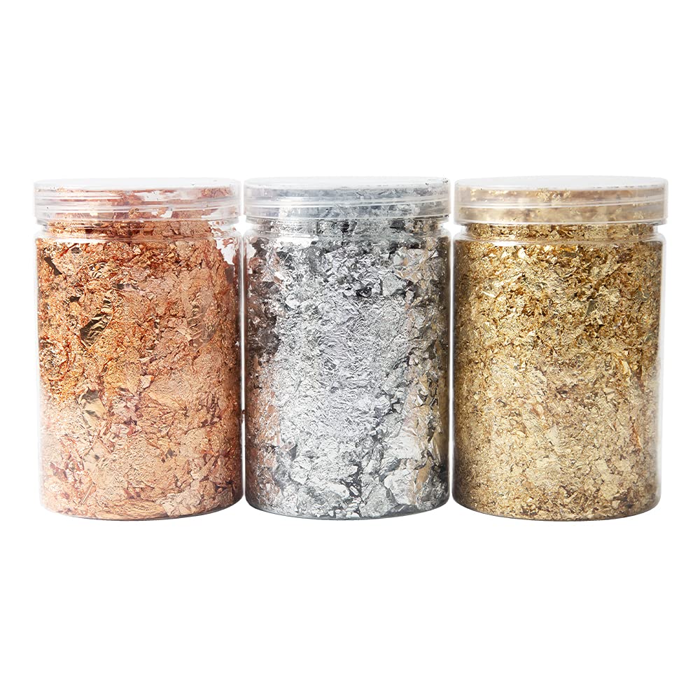 Imitation Gold Flakes, Real Copper Flakes, Imitation Silver Flakes, Metallic Flakes，Each 10g / Bottle, with Tweezers and Brush, for Nails, Painting, Crafts, Slime and Resin Jewelry Making-picture-32