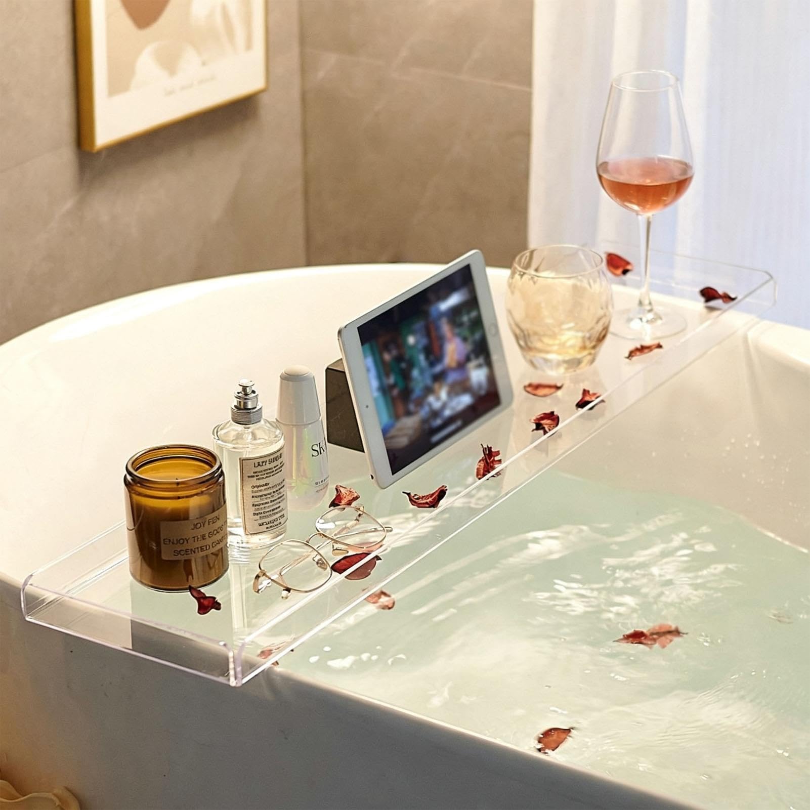 Badewannen-Tablett Acryl, Klare Badewannenablage Regal