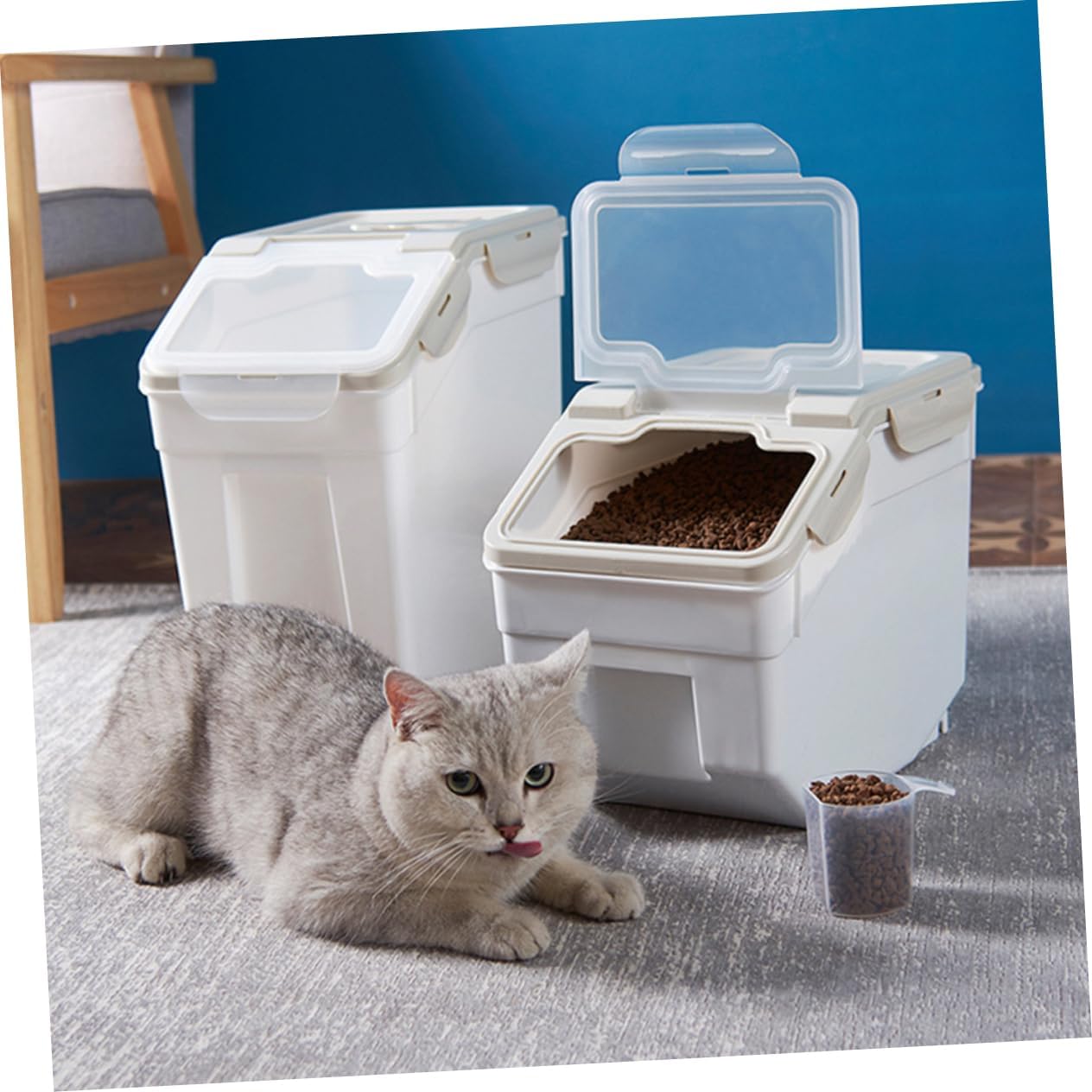 Pet Food Container Snap-tight Lid Large Storage Barrel Dry Food Dispenser Sealed for Longevity