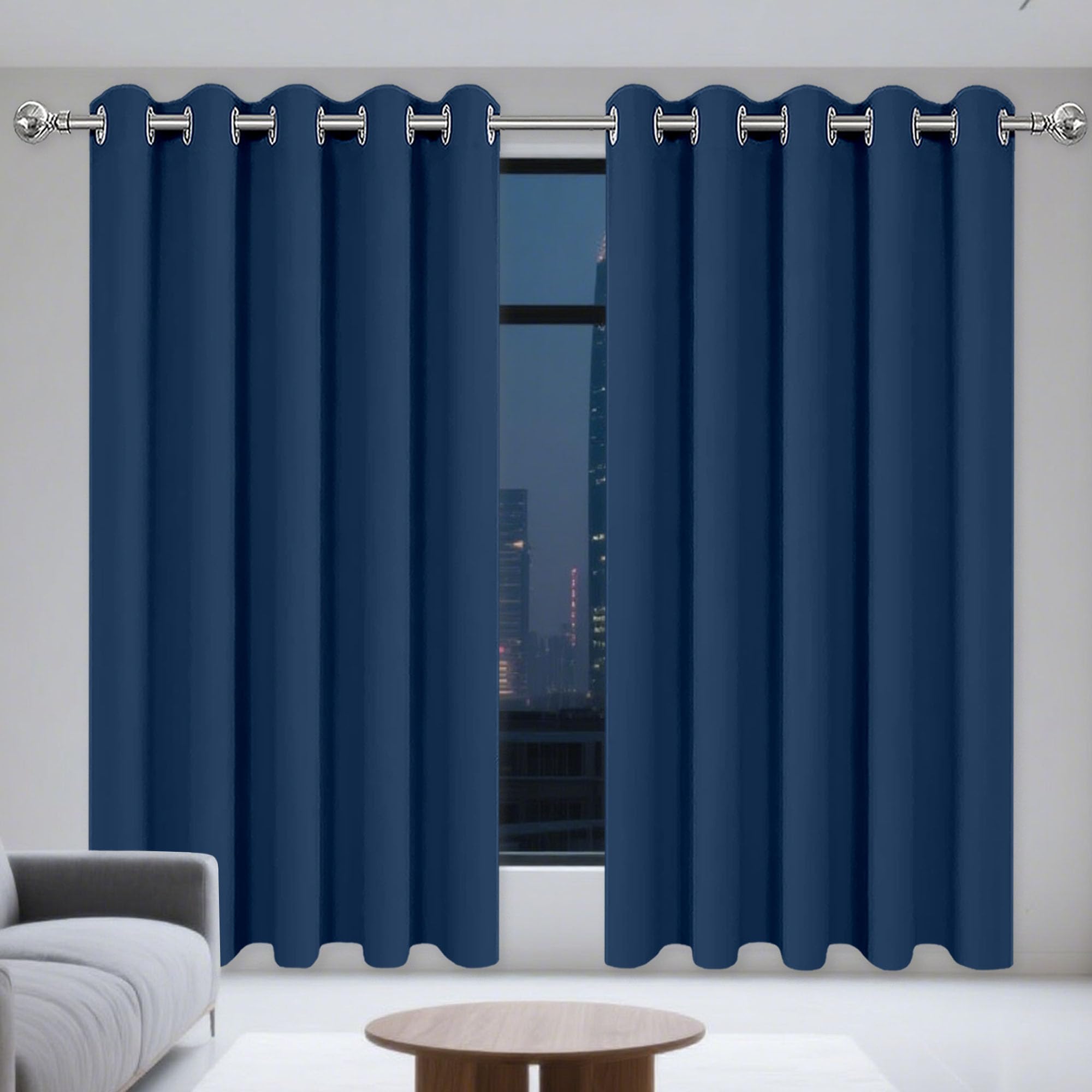 Rideau occultant bleu foncé 165x225 cm isolant à oeillets