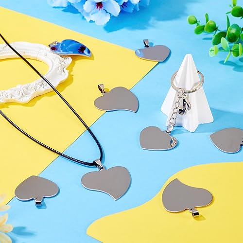 Vista 30 de Pandahall - 60 unidades de etiquetas colgantes de acero inoxidable redondo plano de 3/5 a 1-1/5 pulgadas para fabricación de joyas