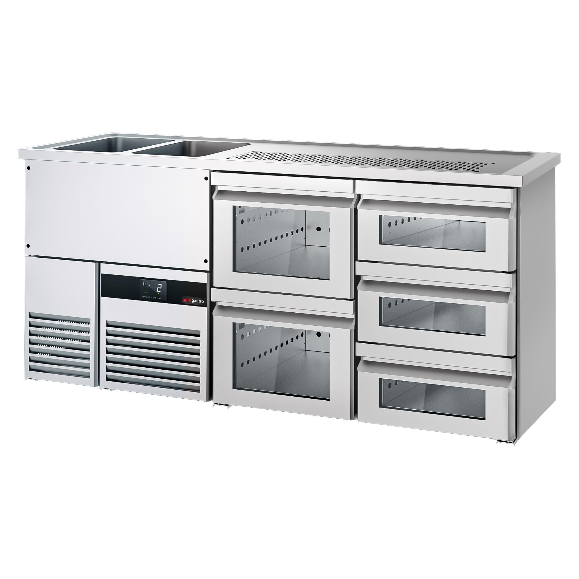 GGM Gastro | BLF207D#SG13#SG12 | Biertheke PREMIUM - 1950x700mm - 5 Glasschubladen