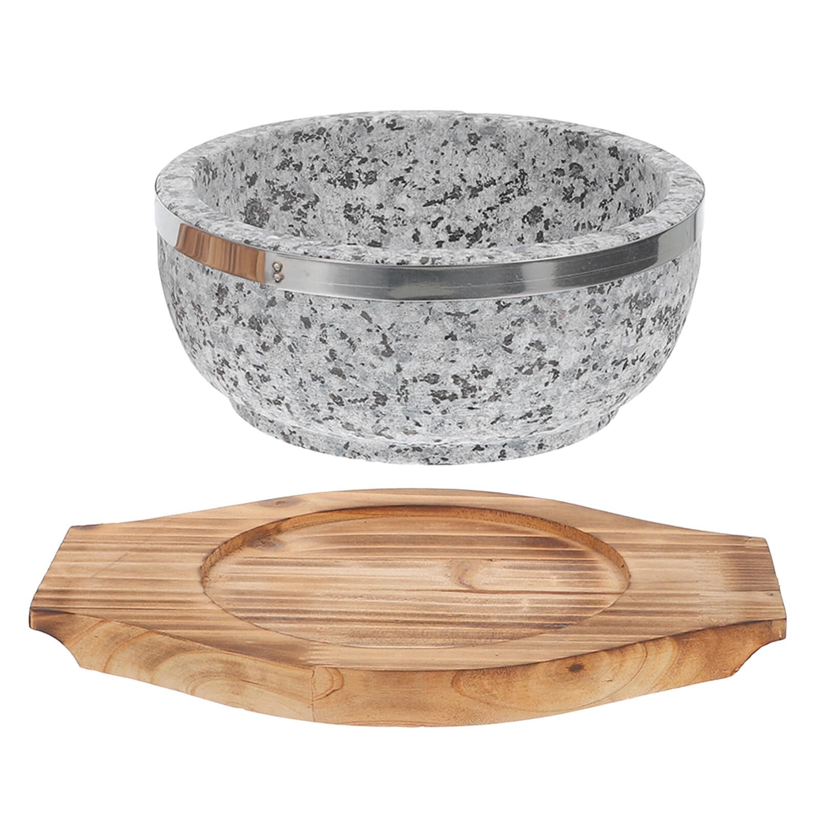 PRETYZOOM Bol en Pierre Coréen 16cm 600ml avec Base et Plateau en Bois