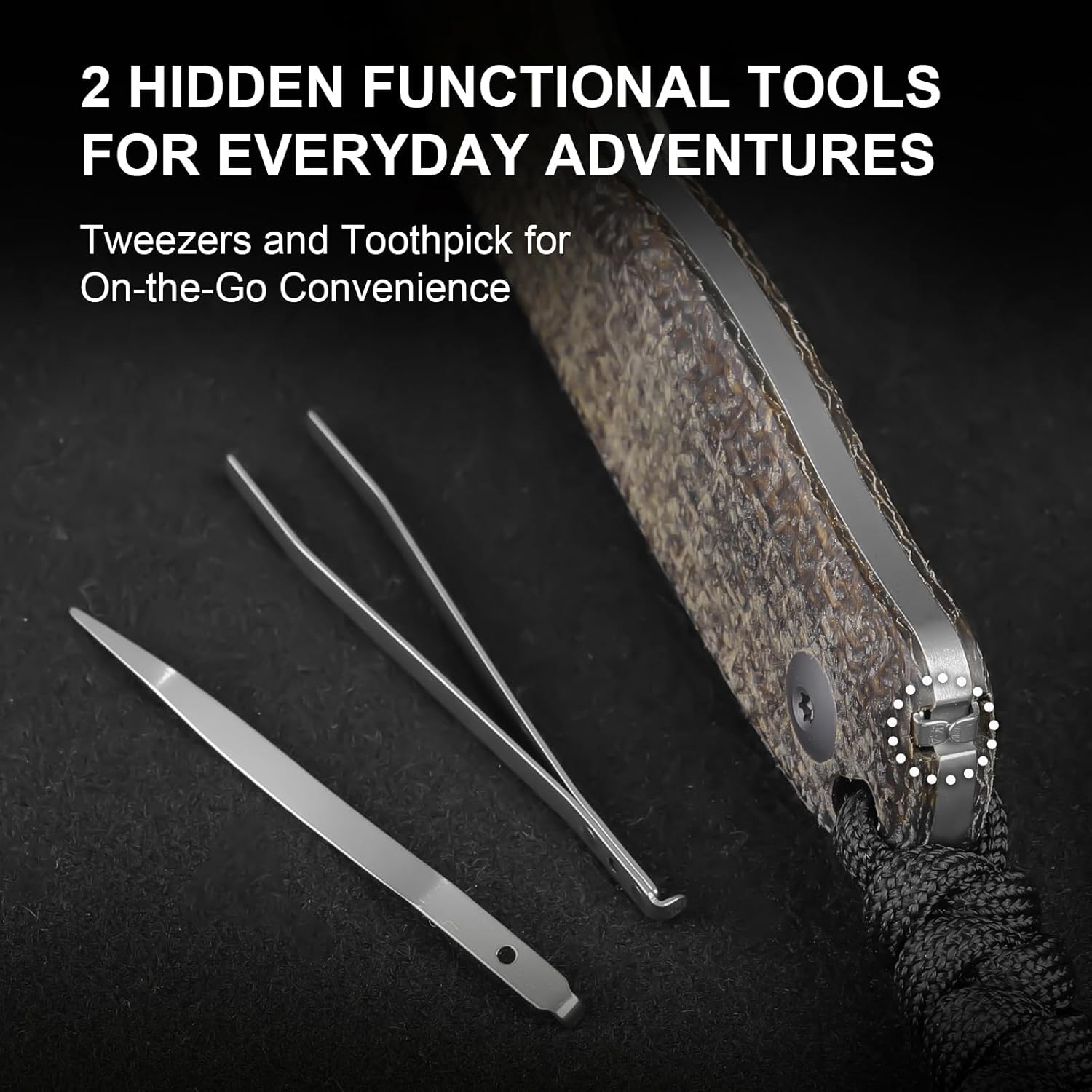 Kizer Drop Bear Fixed Blade Knife, 2.57" Gray Stonewash 14C28N Blade EDC Camping Knife with Brown Burlap Micarta Handle & Hidden Tools, Full Tang Hunting Knives with Adjustable Kydex Sheath, 1094A1