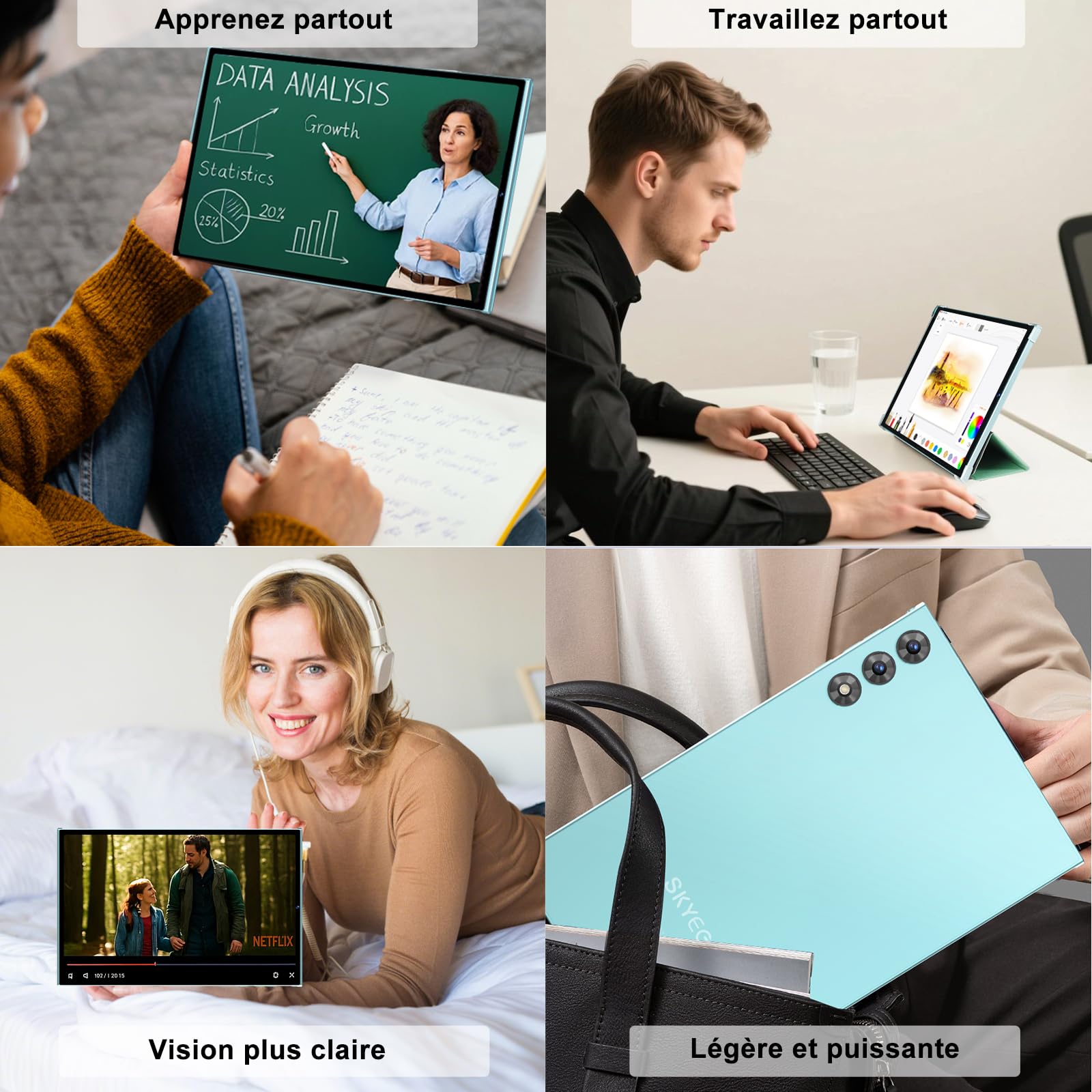 Tablette 10 Pouces avec Android 15 Gemini AI, 30 Go RAM + 128 Go ROM (Extensible Jusqu'à 2 To), WiFi 6, 8000 mAh, Widevine L1, Octa-Core, BT 5.0, 5+8 MP, Tablette Tactile avec Clavier et Souris, Vert
