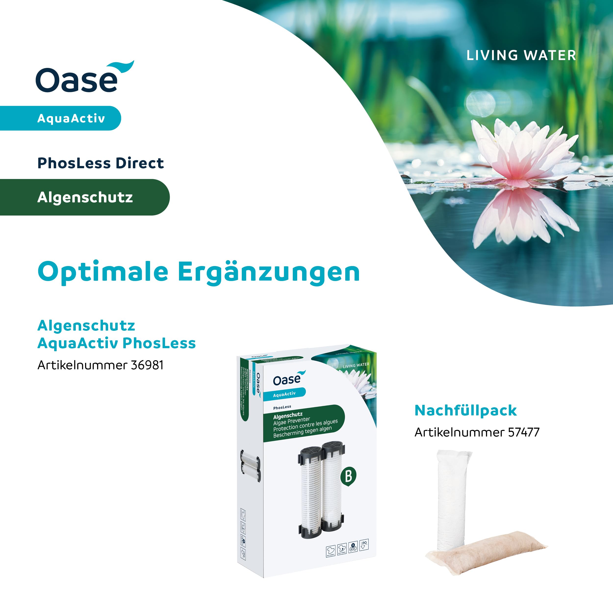 OASE 43148 AquaActiv PhosLess Direct 650 g - bei erhöhten Phosphatwerten, bindet Schwefelwasserstoffe, Phosphatbinder vermindert Algenwachstum, Silber