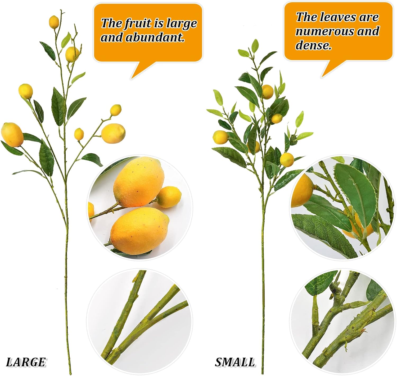 MINYULUA 5pcs Artificial Lemon Branch Pick Vivid Yellow Fake Lemon Decor for Kitchen Party Farmhouse Garden Home Table Centerpiece Decoration