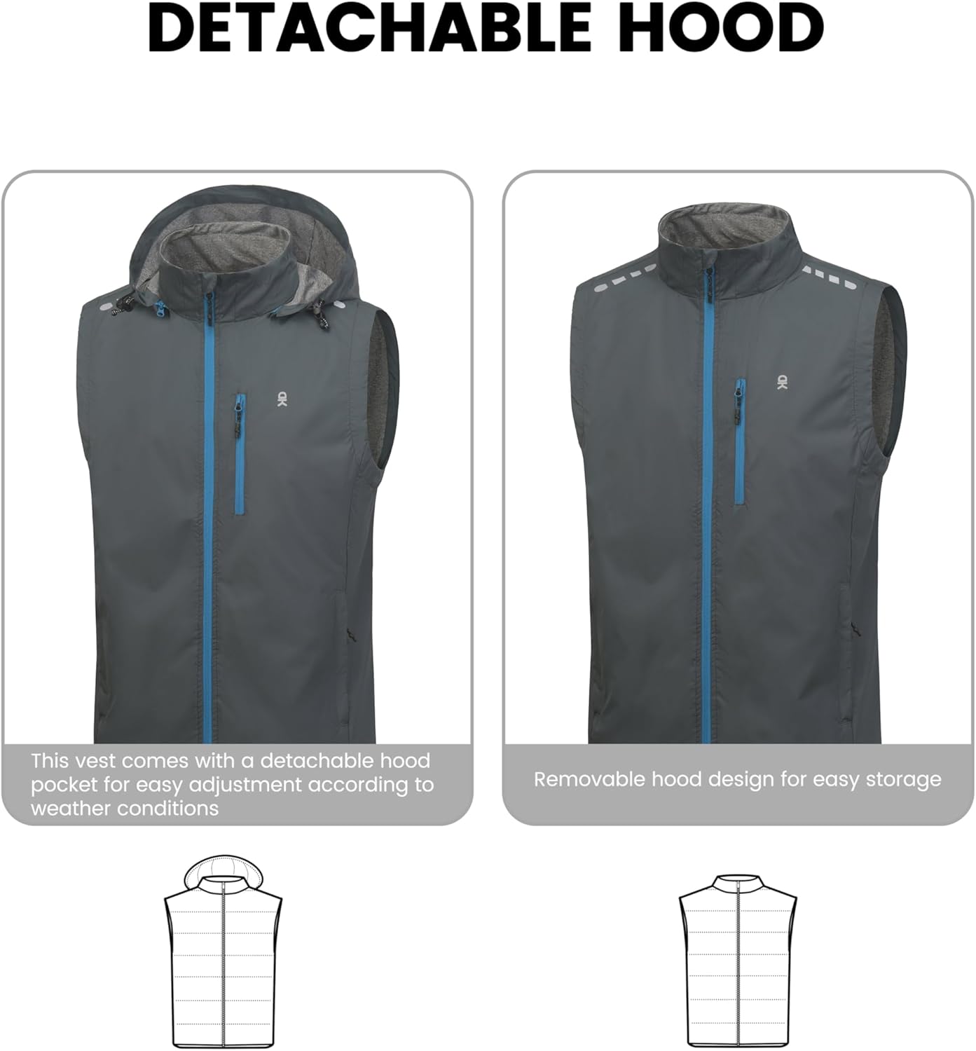 Little Donkey Andy Men's Lightweight Softshell Vest Detachable Hood Windproof Golf Sleeveless Jacket for Hiking Running - Image 3