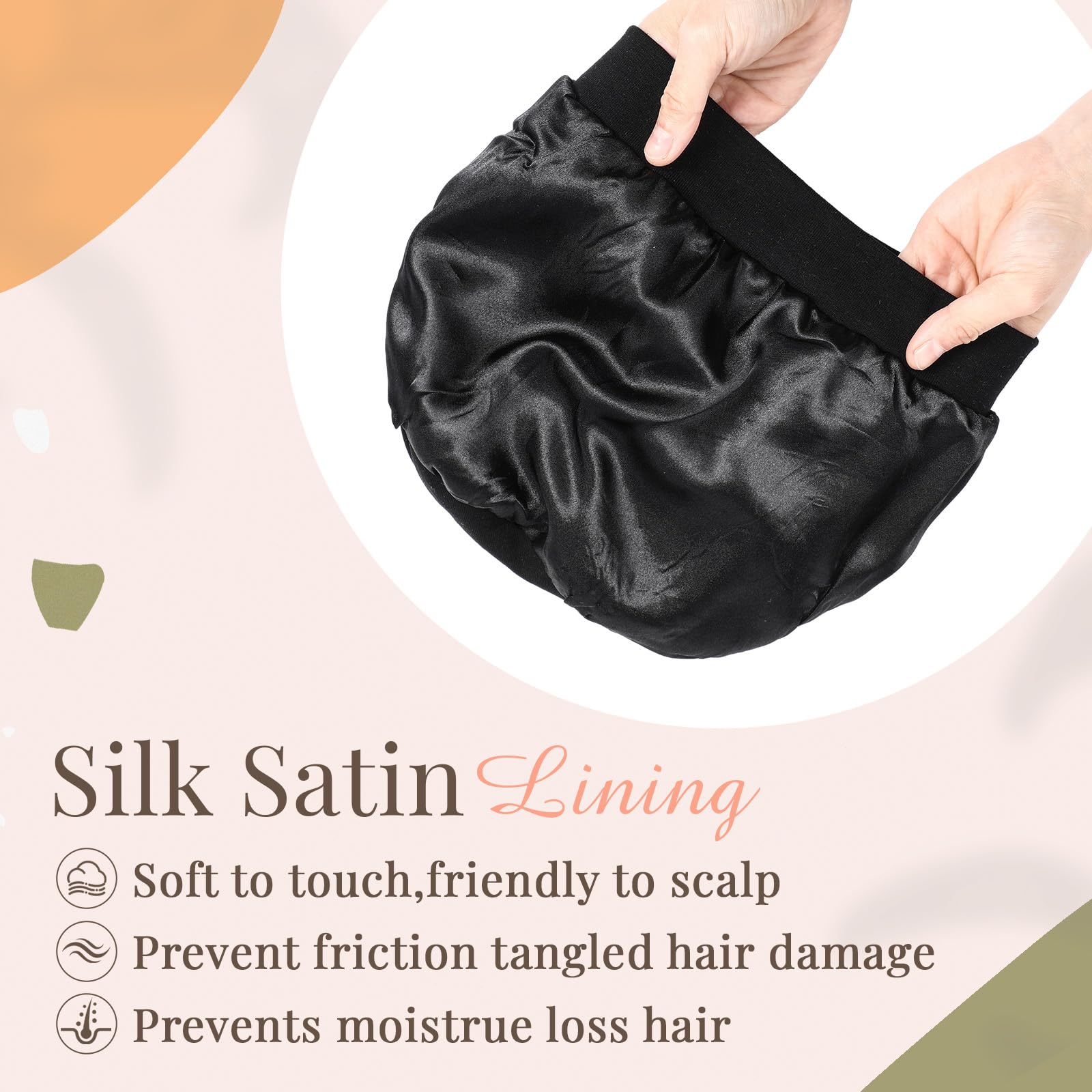 JenPen 4 gorros de dormir con forro de satén para mujer, gorro de seda suave, turbante para quimioterapia, cubiertas para la cabeza, envolturas para el cabello para pacientes con cáncer y pérdida de