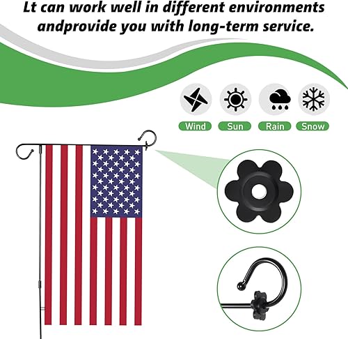 Vista 3 de Tondiamo 12 tapones de goma para bandera de jardín, con forma de flor negra, para interiores y exteriores, soporte para asta de bandera de jardín