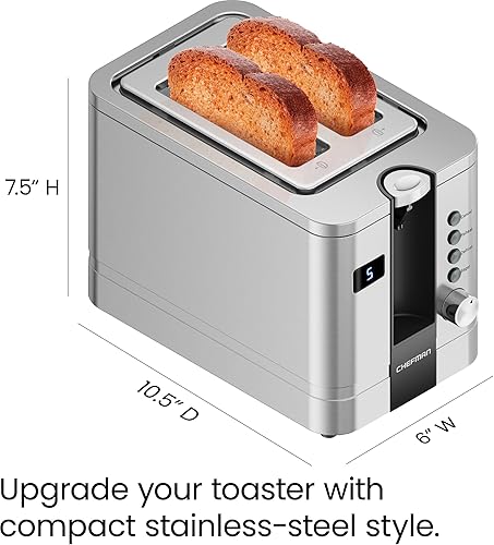Miniatura 9 de Chefman 2-Slice Digital Toaster, Pop-Up, Stainless Steel, Extra-Wide Slots For Bagels, Defrost, Reheat, Cancel Functions, Removable Crumb Tray