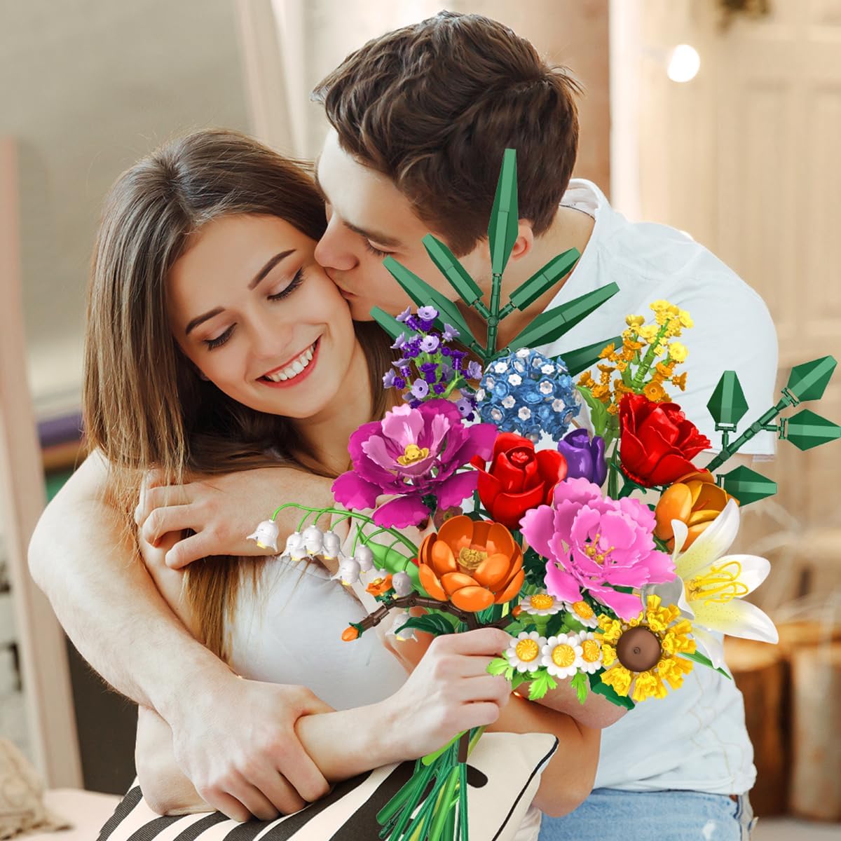 Flower Bouquet Building Set, 1043 PCS Bouquet Botanicals Collection Valentine's Day Gift for Her Girlfriend Wife, 15 Artificial Flowers Building Blocks Home Decor for Adults Women Birthday - Image 4