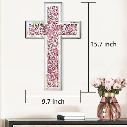 Miniatura 9 de Uaussi Cruz de cristal con espejo de diamante triturado, cruz de cristal para mesa de pared, 15.7 x 10 pulgadas, decoración decorativa del hogar,