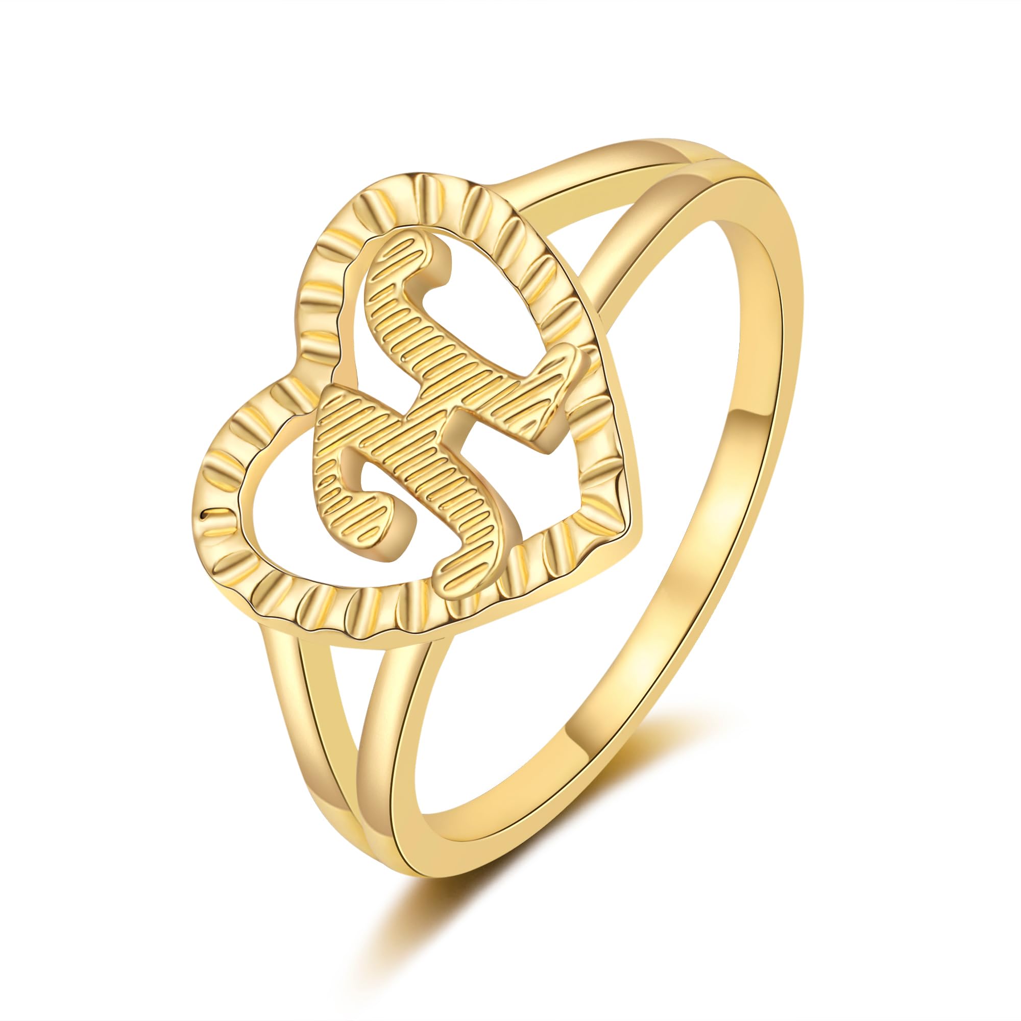 RLMOON Gold Initial Ring for Women Non Tarnish Vintage Initial Heart Ring