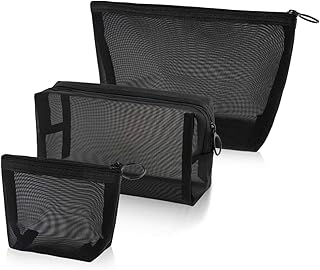 3 bolsas de maquillaje negras de malla de 3 t...