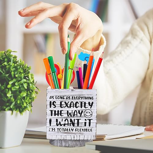 Miniatura 3 de Soporte giratorio de madera para bolígrafo para escritorio, con texto en inglés "I'll Remember It Later", lindo organizador divertido para