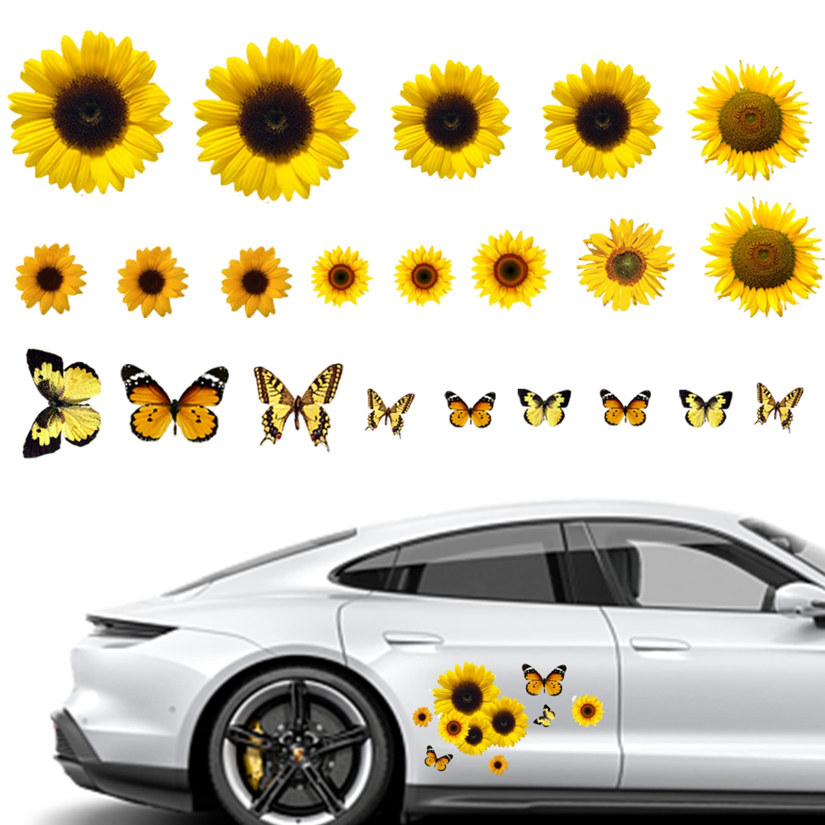 Hbbgdiy Sunflower Daisy Wall Decals 66PCS Butterfly Stickers Waterproof Mural Decor for Walls Cars Fridge, Floral Wall Stickers for Bedroom Living Room
