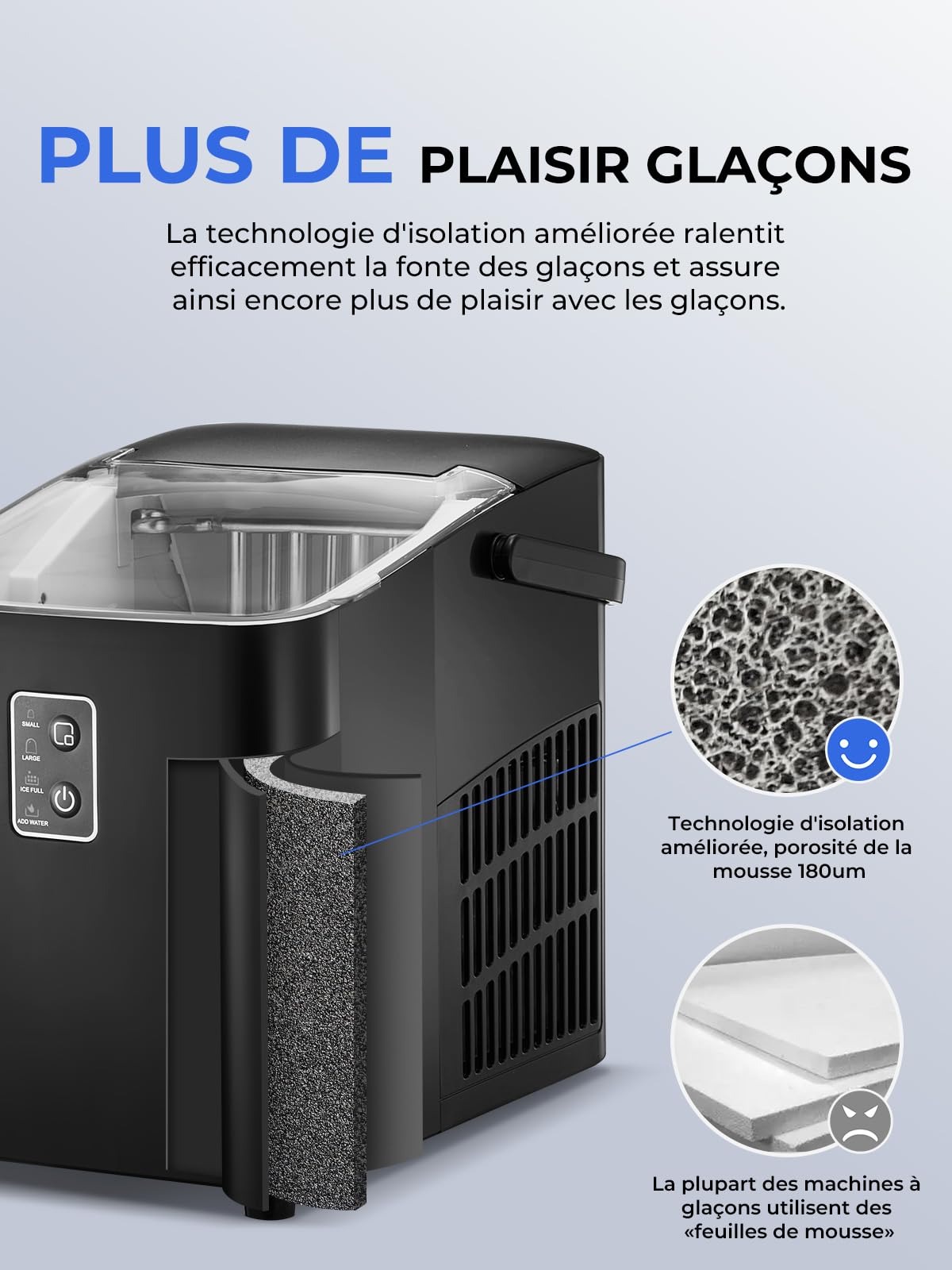 FOHERE Macchina per il ghiaccio, ghiaccio in 5 minuti, 14 kg in 24 ore, mini macchina del ghiaccio autopulente, 2 dimensioni di ghiaccio per cucina, ufficio, bar e feste, maniglia facile (Nero Scuro)