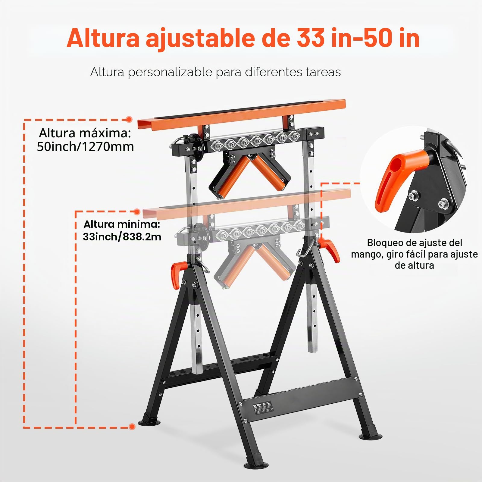 VEVOR Soporte de rodillos 4 en 1 de 200 kg, soporte de rodillo ajustable de 84–127 cm, soporte de trabajo con guía de dientes y rueda multidireccional pulida, para salida de sierra de mesa, soporte de