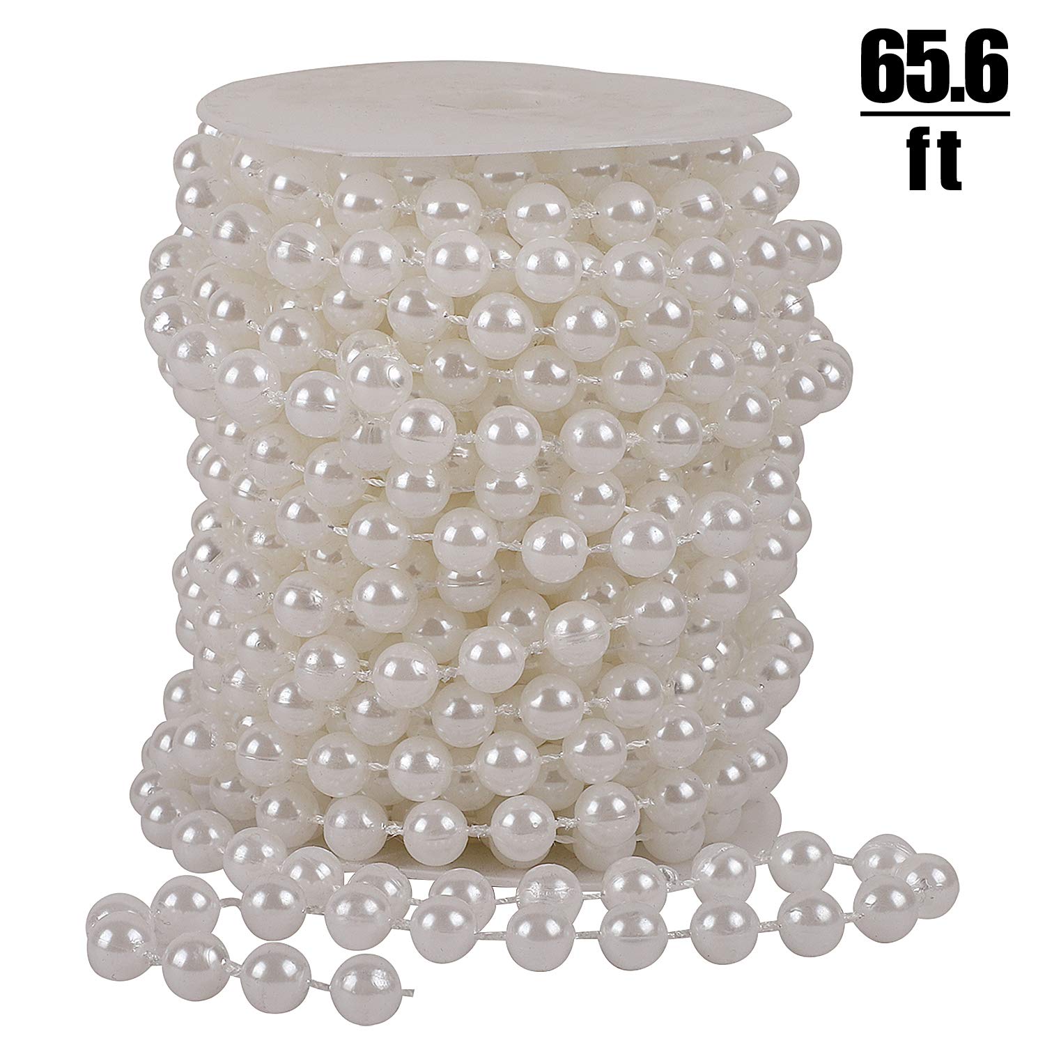 2 Rolls 10mm 22 Yard Ivory Faux Pearl Beads Chain Crafts by Roll Pearl String for Flowers Garland Wedding Party Decoration Bridal Bouquet and Chandelier DIY, 20m 65.6 Feet Total