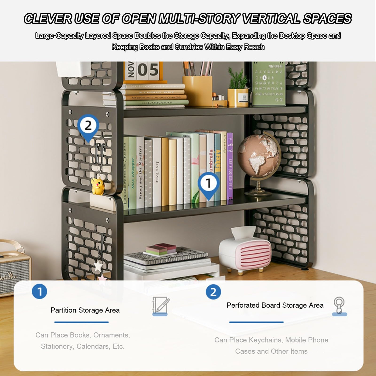 Libreria compatta da scrivania, piccola mensola per ufficio, fai da te, con pannello appeso, decorazione per la casa, 30 x 20 x 18 cm, ideale per accessori da ufficio e soluzioni salvaspazio
