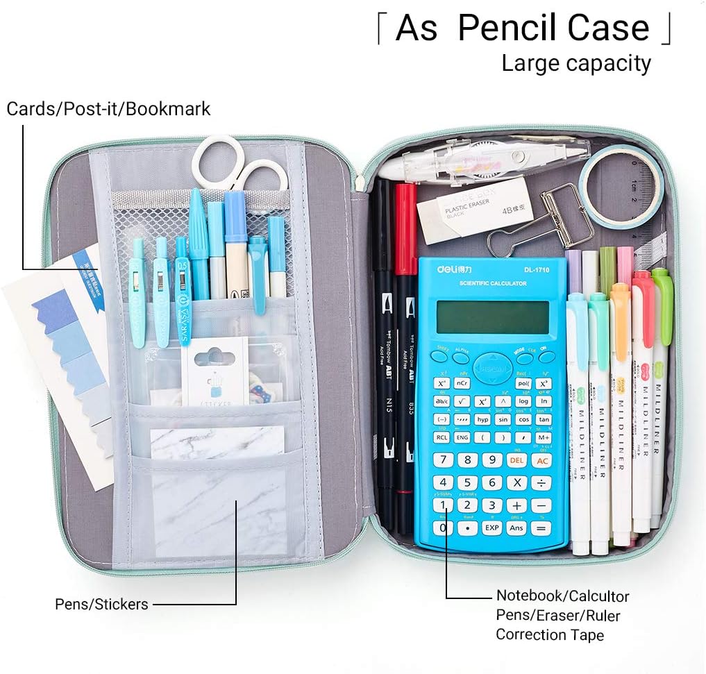 EASTHILL Big Capacity Pencil Pen Case Pouch Box Organizer Large Storage for Bullet Journal Light Blue