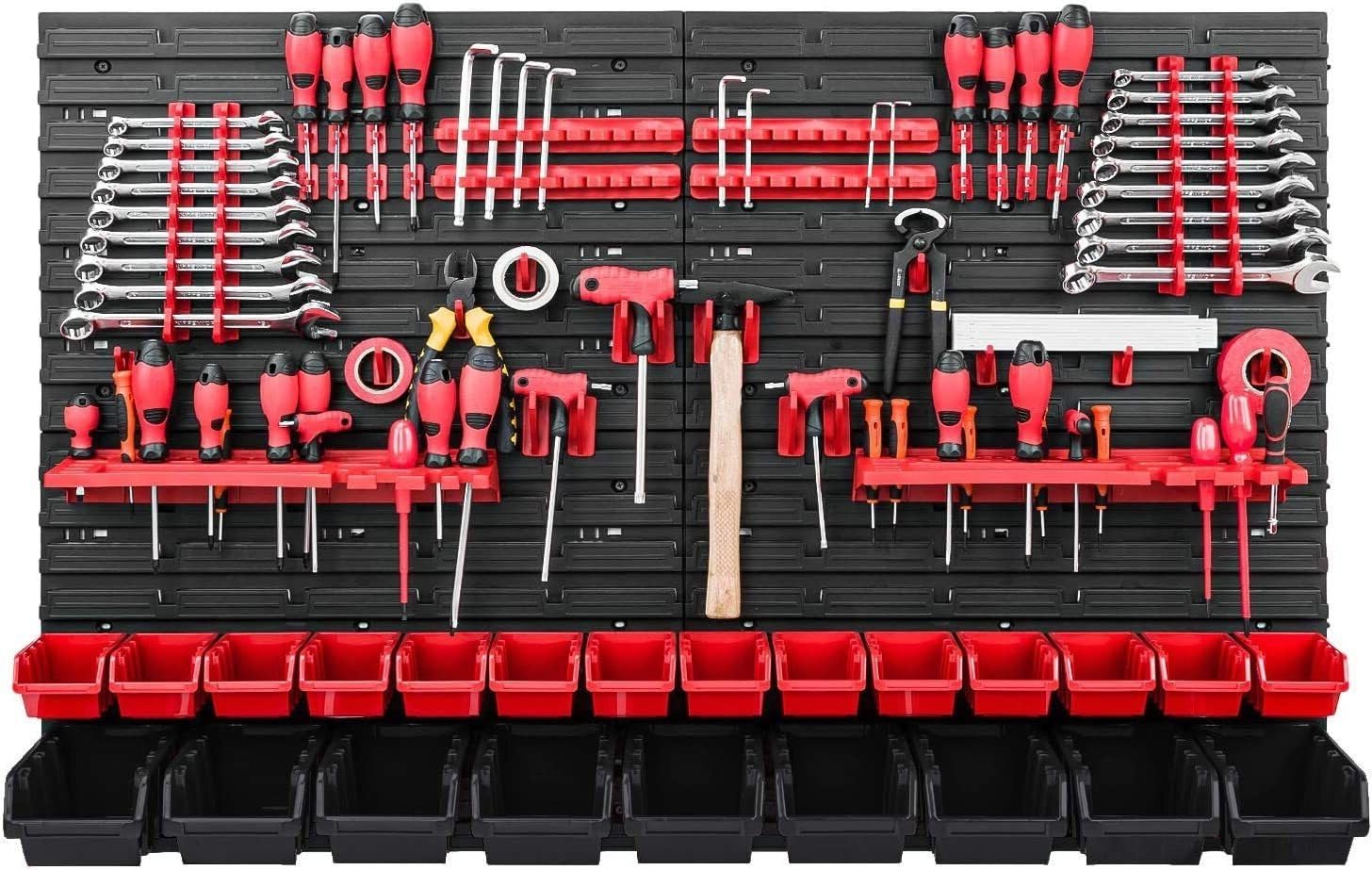 WALL MOUNTED TOOL PEG BOARD SET GARAGE STORAGE BINS WORKSHOP RACK SHED ORGANISER 50 MODELS VARIOUS SHAPES AND LAYOUTS SMALL MEDIUM LARGE (Model 17)